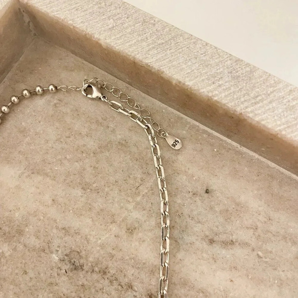 925 Sterling Silver Chain Link Ball Necklace Modern Asymmetric Bead Necklace - Picture 7 of 7